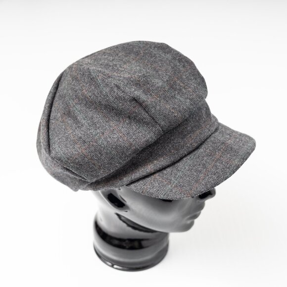 Upcycled Vintage Wool Gray Plaid Newsboy Cap Paperboy Hat Cabbie Hat